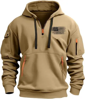 1/4 Zip Pullover Mens Big And Tall Sweater Casual Patriotic Tactical Cargo Long Sleeve Sweatshirt Workout Hoodie Tops