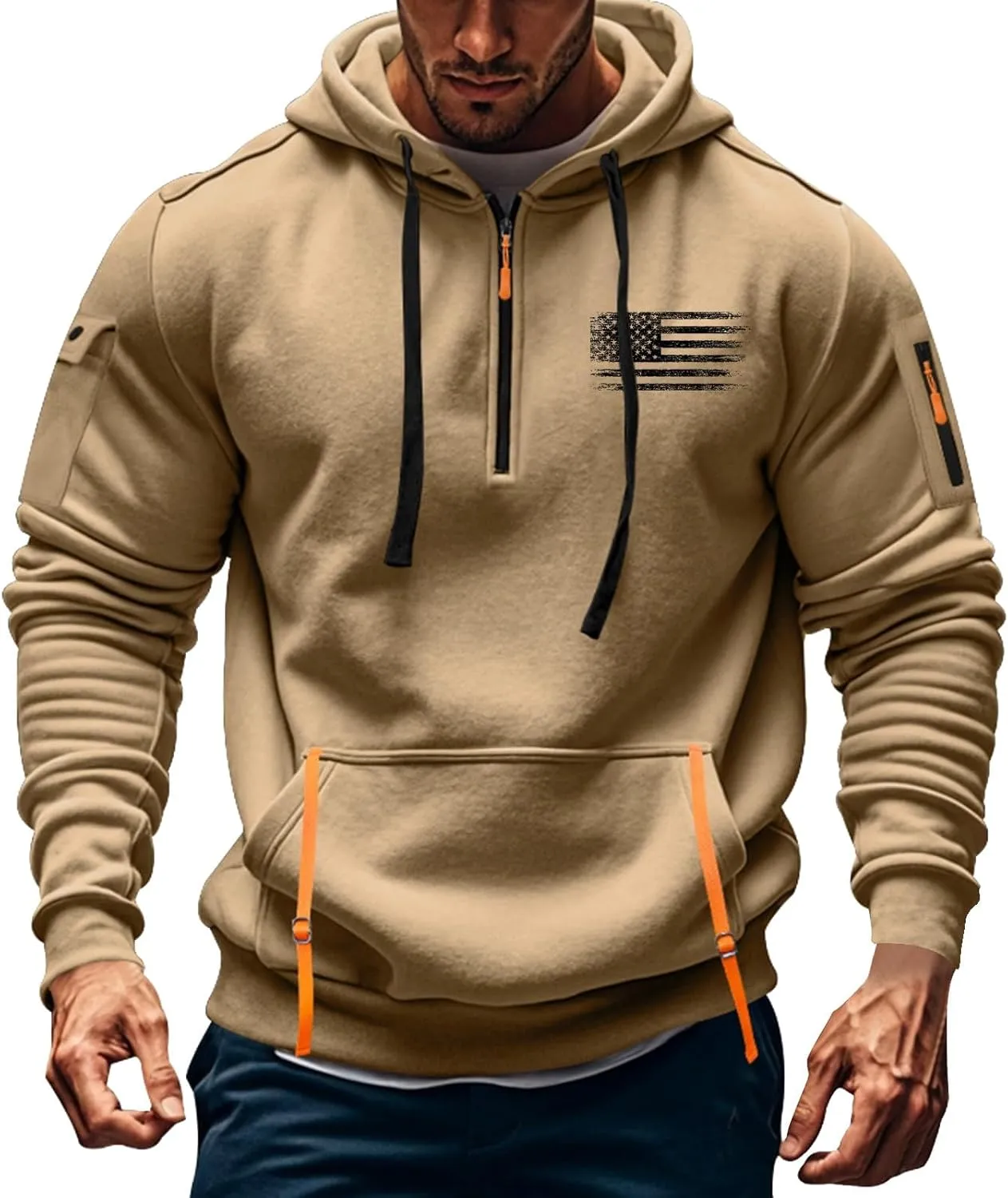 1/4 Zip Pullover Mens Big And Tall Sweater Casual Patriotic Tactical Cargo Long Sleeve Sweatshirt Workout Hoodie Tops