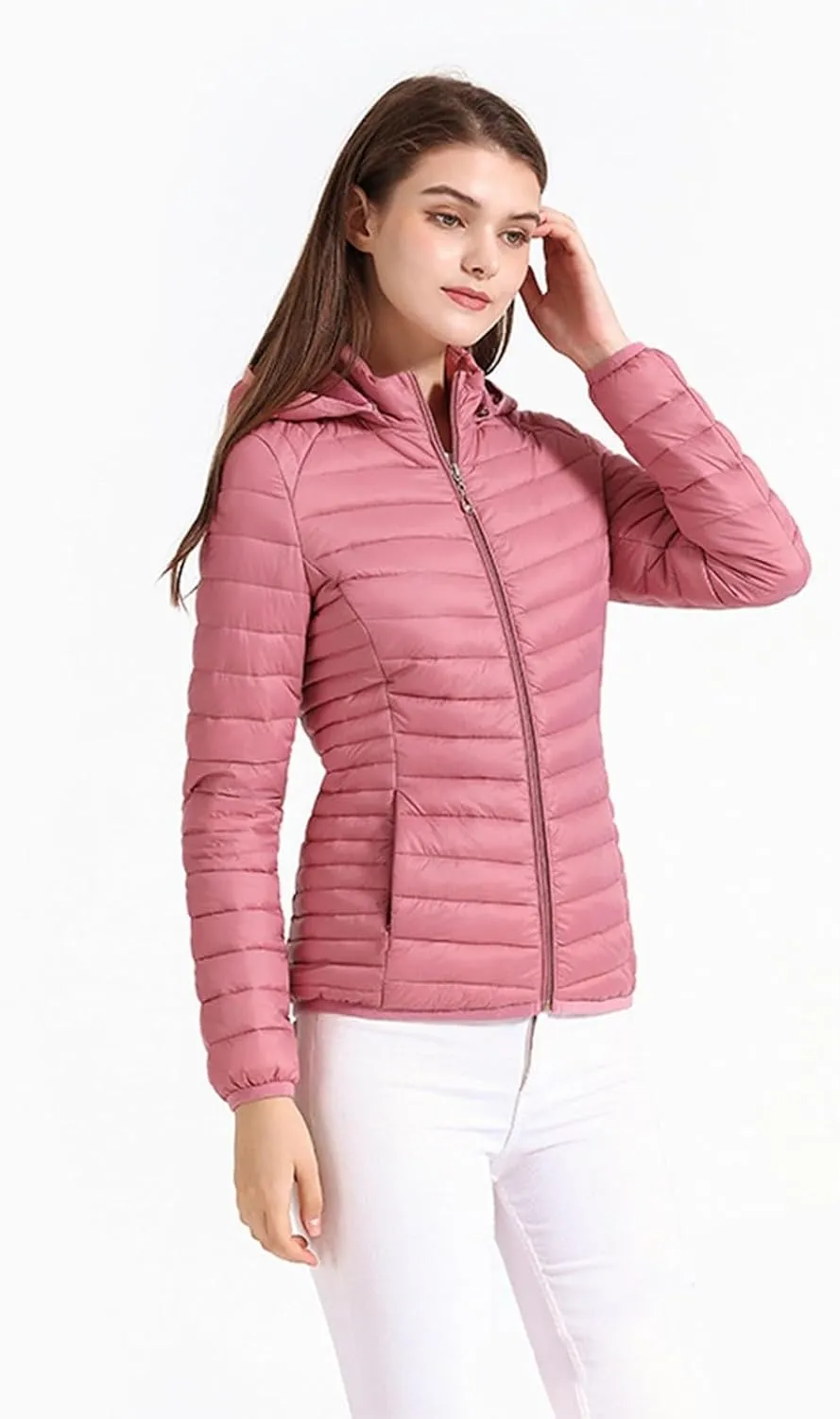 2023 Womens Puffer Jacket Lightweight Packable Down Jacket with Removable Hoodie Soft Warm Petite Coat Winter Outerwear