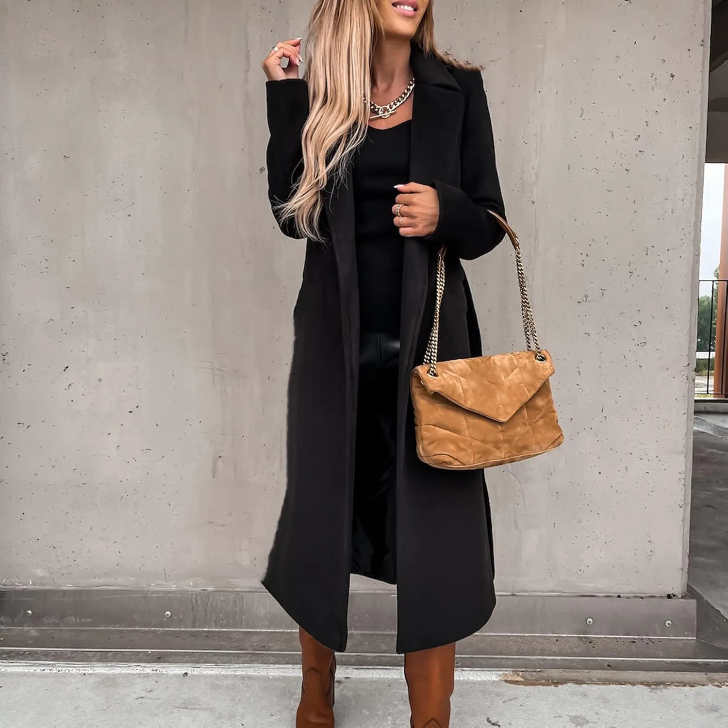 2024 New Trench Coat Womens Women's Faux Wool Long Jackets Vintage Lapel Windbreaker Fall and Winter Open Front Cardigan