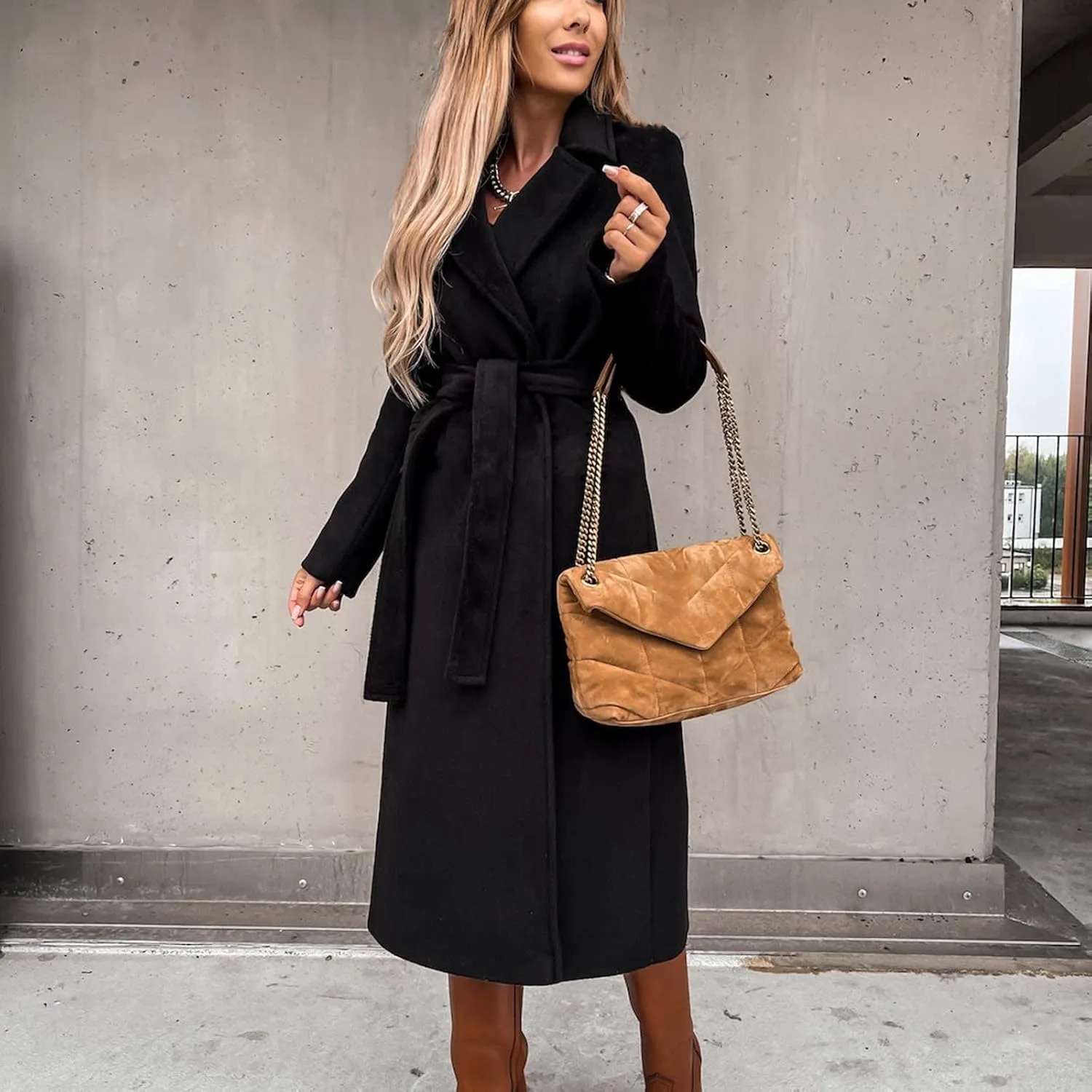 2024 New Trench Coat Womens Women's Faux Wool Long Jackets Vintage Lapel Windbreaker Fall and Winter Open Front Cardigan