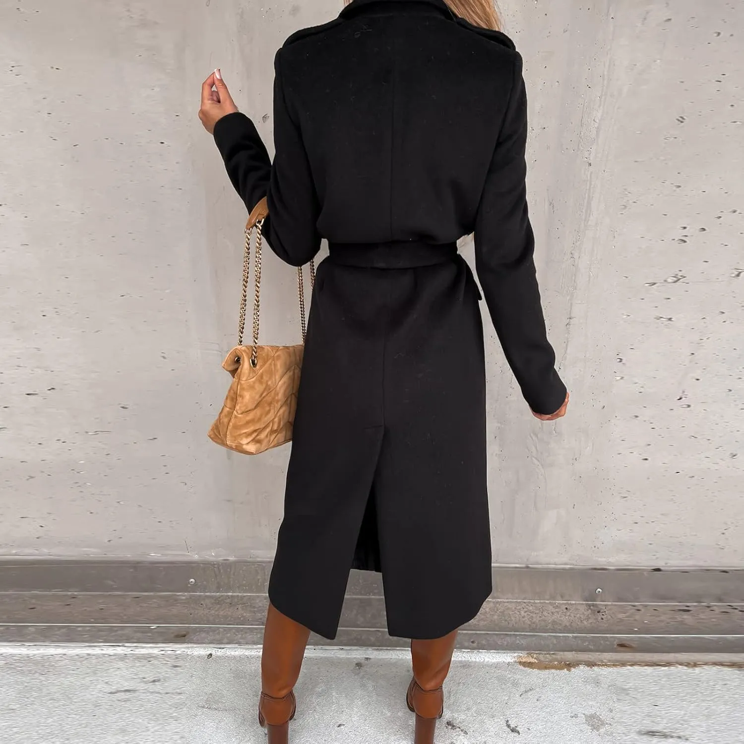 2024 New Trench Coat Womens Women's Faux Wool Long Jackets Vintage Lapel Windbreaker Fall and Winter Open Front Cardigan