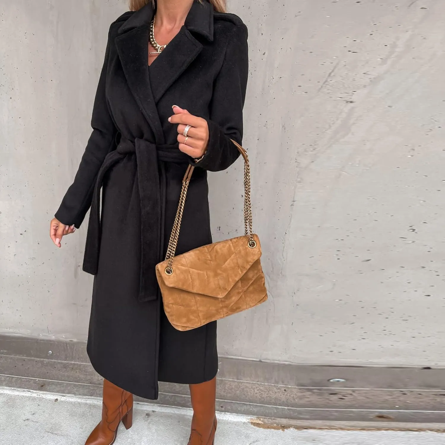 2024 New Trench Coat Womens Women's Faux Wool Long Jackets Vintage Lapel Windbreaker Fall and Winter Open Front Cardigan