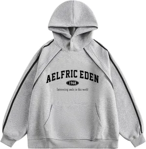 Aelfric Eden Oversized Hoodie Vintage Letter Print Sweatshirt Novelty Hooded Pullover with Pocket