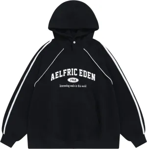 Aelfric Eden Oversized Hoodie Vintage Letter Print Sweatshirt Novelty Hooded Pullover with Pocket
