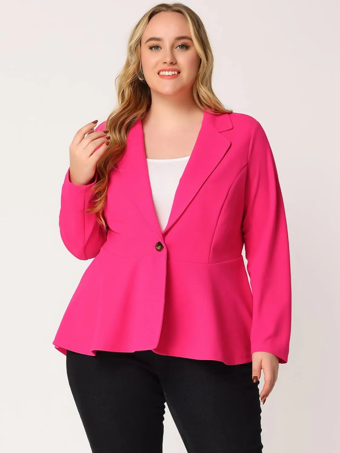 Agnes Orinda Women's Plus Size Blazer Notch Panel V Neck Ruffle Button Work Office Suit Jackets Peplum Blazers
