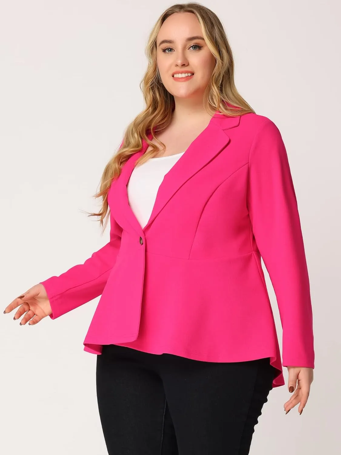 Agnes Orinda Women's Plus Size Blazer Notch Panel V Neck Ruffle Button Work Office Suit Jackets Peplum Blazers