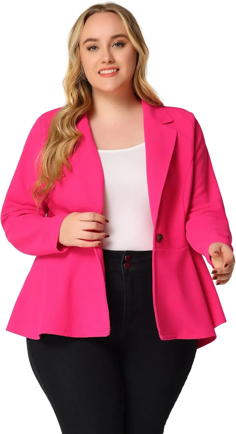 Agnes Orinda Women's Plus Size Blazer Notch Panel V Neck Ruffle Button Work Office Suit Jackets Peplum Blazers