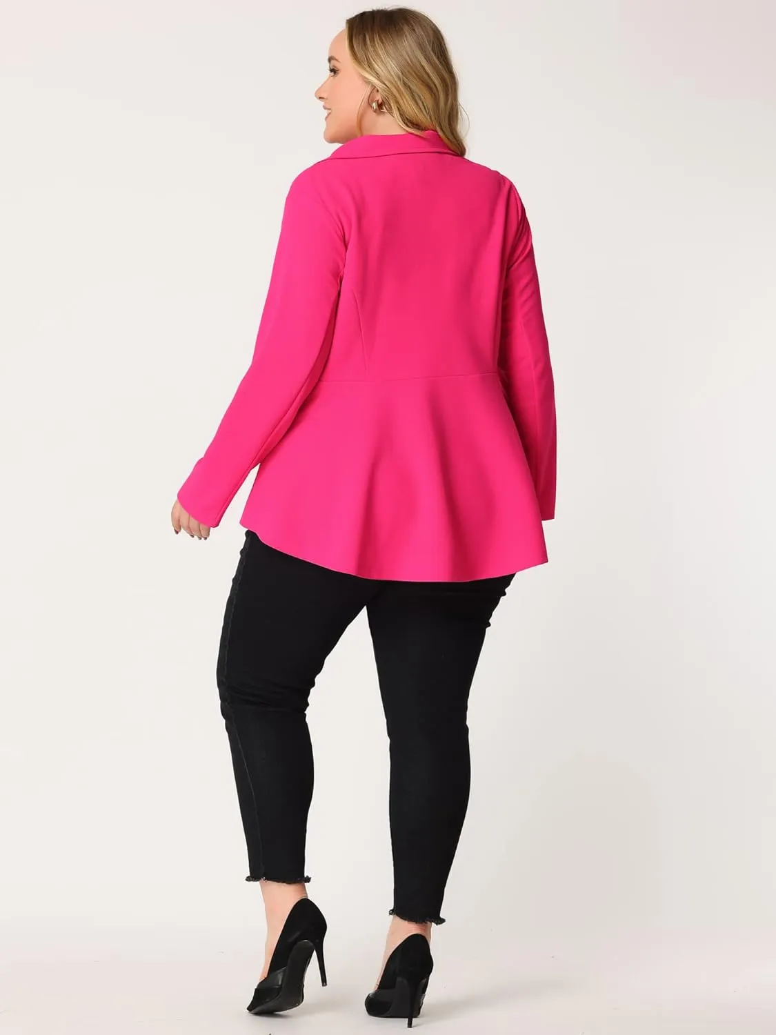 Agnes Orinda Women's Plus Size Blazer Notch Panel V Neck Ruffle Button Work Office Suit Jackets Peplum Blazers