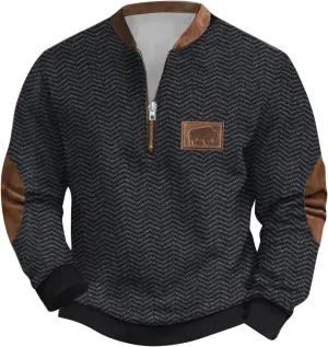 Alalaso Men's Sweatshirt Casual Long Sleeve Corduroy Shirt Casual Long Sleeve Stand Collar Sweater Shirts with Elbow Patches