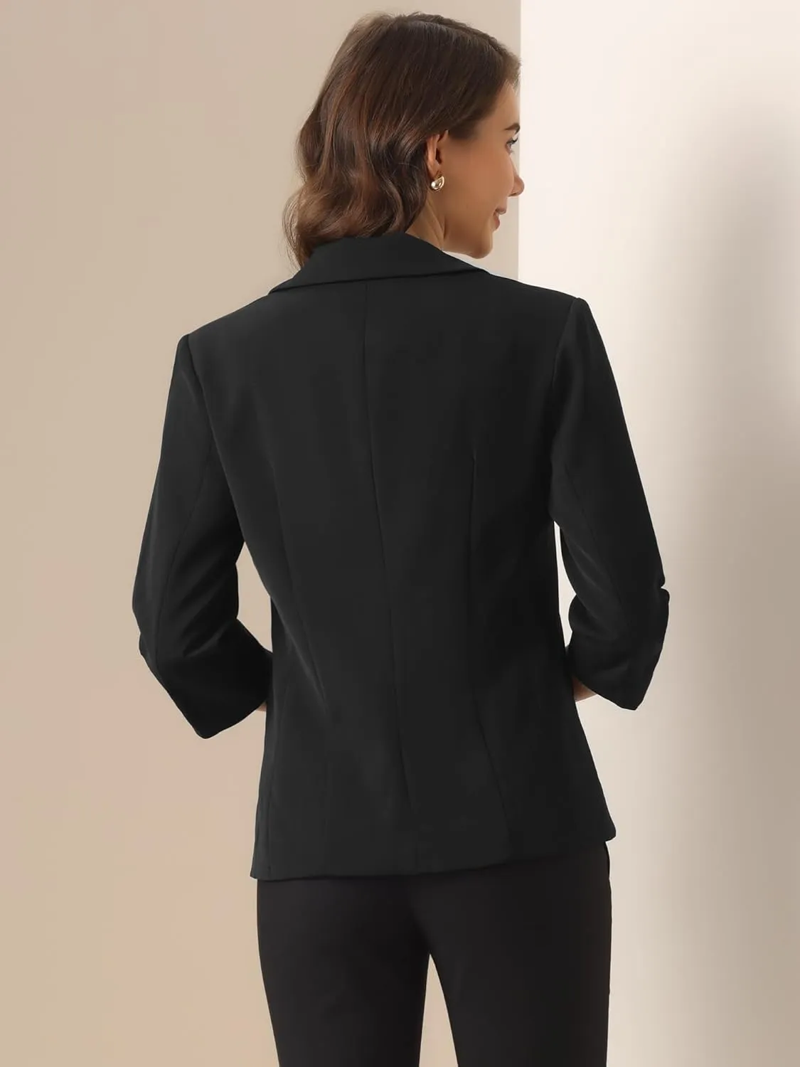 Allegra K Blazers for Women's Open Front Casual Outfits Work Office Suit Jackets Ruched 3/4 Sleeve Blazer