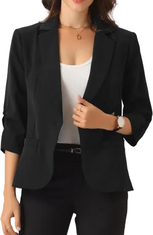 Allegra K Blazers for Women's Open Front Casual Outfits Work Office Suit Jackets Ruched 3/4 Sleeve Blazer