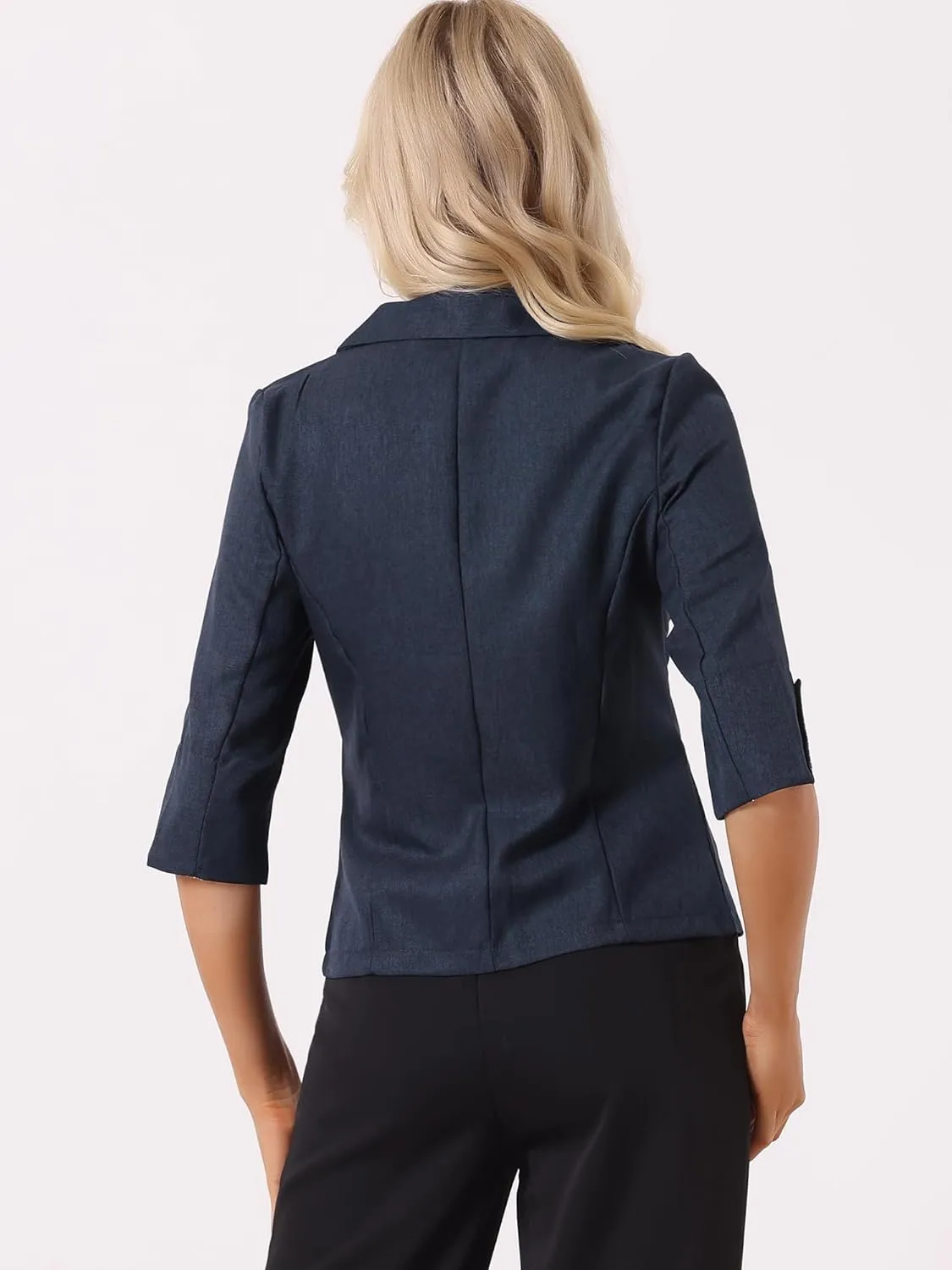 Allegra K Women's Suit Jacket Notched Lapel Collar 3/4 Sleeve Button Front Work Formal Blazer