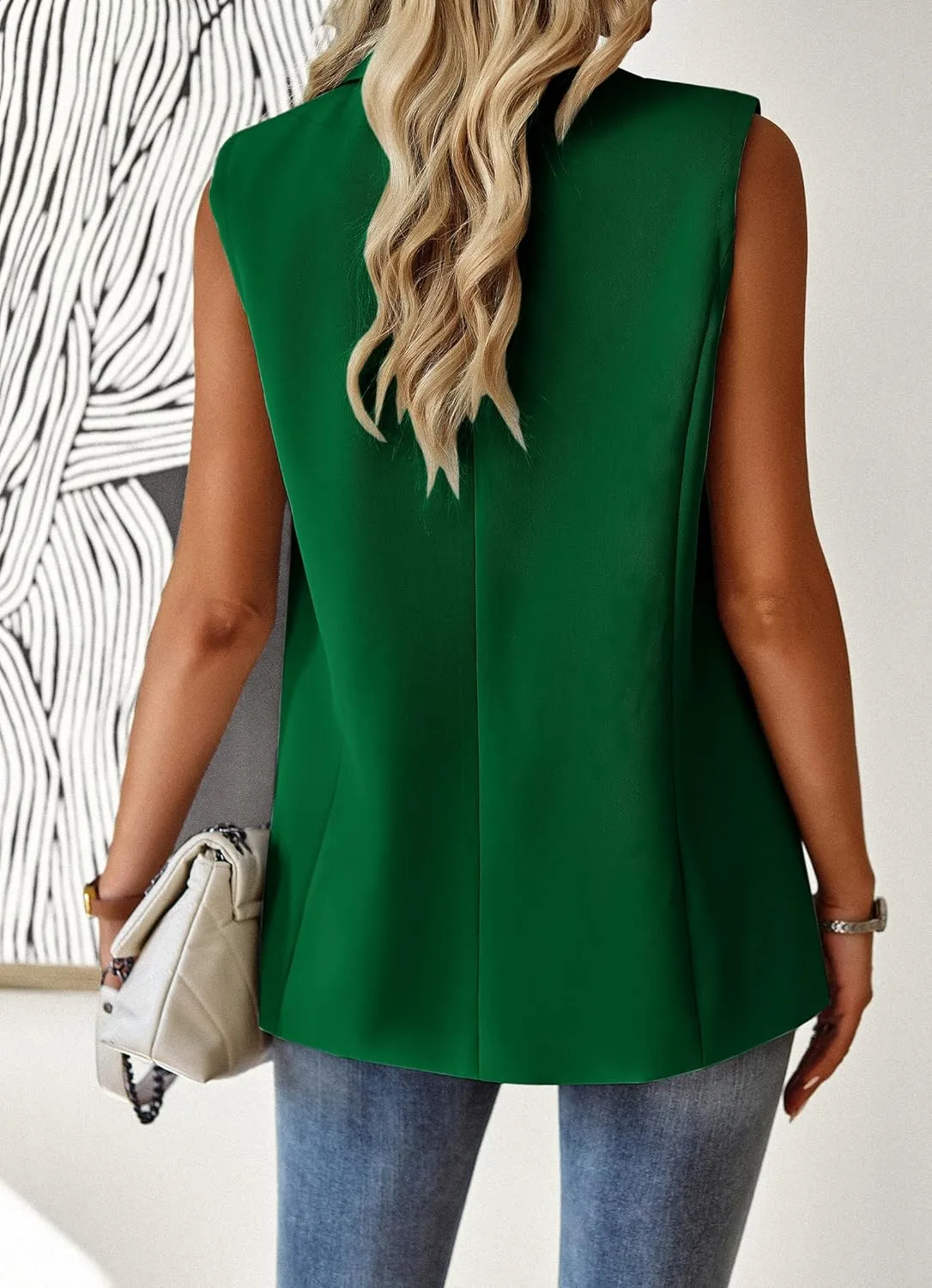 ALSOGO Women Sleeveless Blazer Vest Casual Open Front V Neck Fully-Lined Work Office Summer Jacket with Pockets Fashion 2025