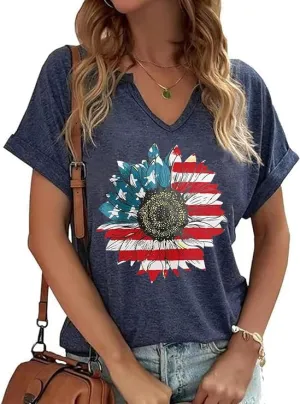 American Flag Patriotic T-Shirt Women 4th of July Shirt USA Flag Stars Stripes Graphic Shirt Summer Casual Tops