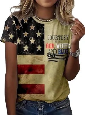 American Flag Shirt Women 4th of July Patriotic T Shirt Funny Stars Stripes Graphic Tee Independence Day T-Shirt Top