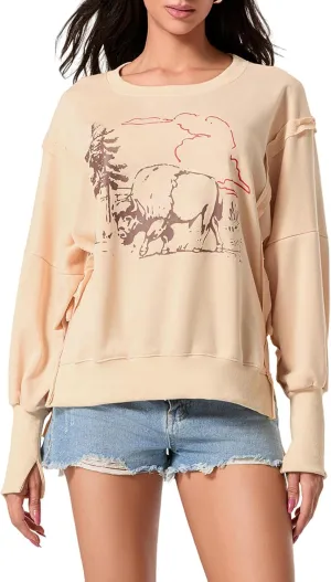 Amiblvowa Women Y2K Oversized Vintage Graphic Sweatshirt Long Sleeve Crewneck Relaxed Sweater Jacket Loose Fit Pullover Tops