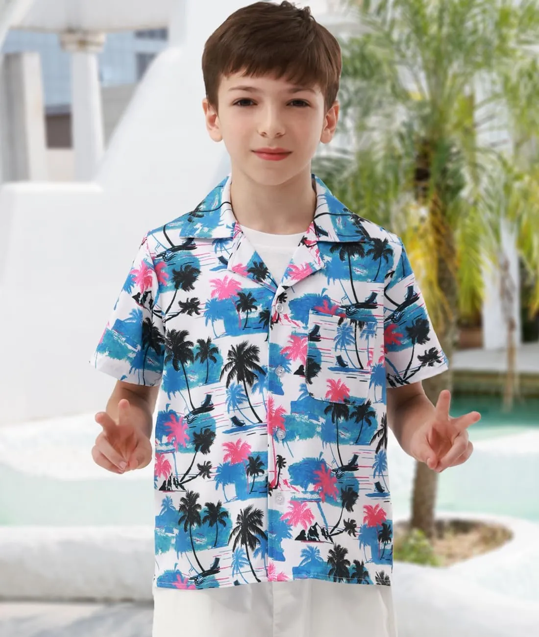 APTRO Boy's Hawaiian Shirt Tropical Beach Casual Summer Shirt with Pocket Short Sleeve 4-15 Years