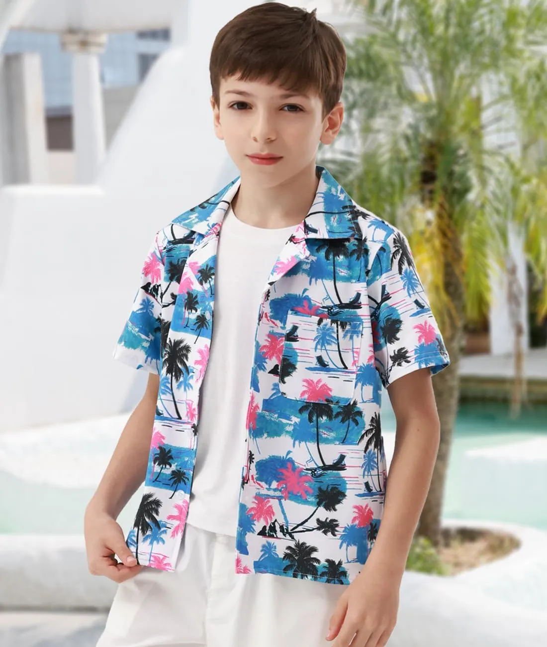 APTRO Boy's Hawaiian Shirt Tropical Beach Casual Summer Shirt with Pocket Short Sleeve 4-15 Years