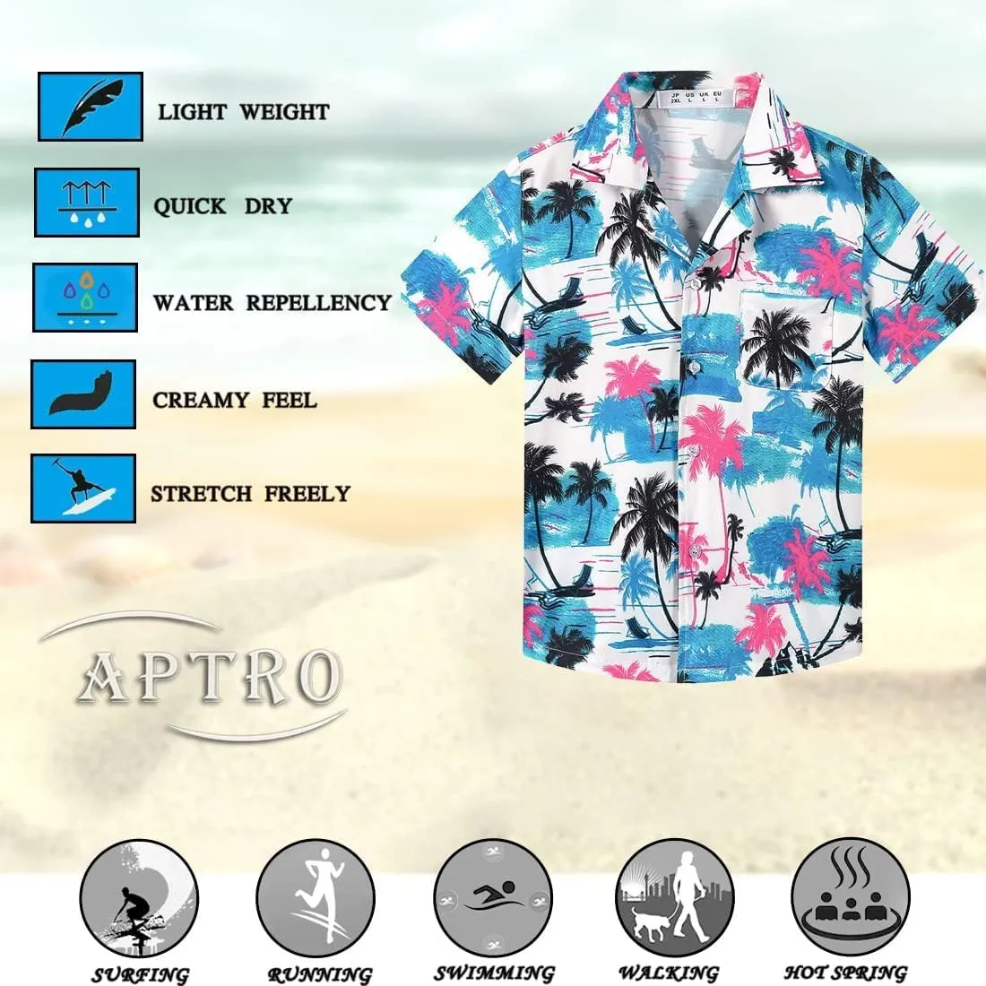 APTRO Boy's Hawaiian Shirt Tropical Beach Casual Summer Shirt with Pocket Short Sleeve 4-15 Years