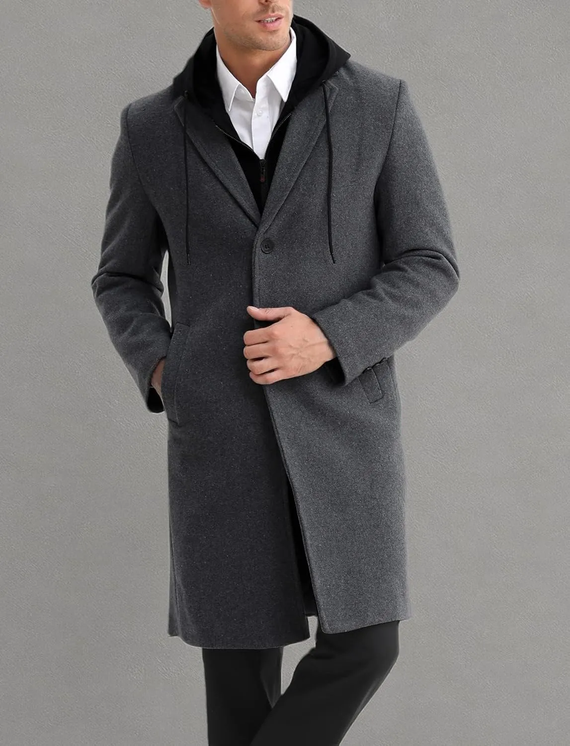 APTRO Men's Wool Trench Coat Winter Hoodie Coat Premium Business Wool Jacket