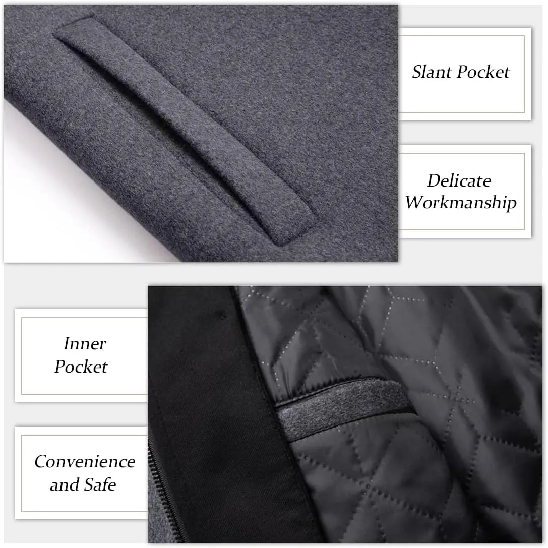 APTRO Men's Wool Trench Coat Winter Hoodie Coat Premium Business Wool Jacket