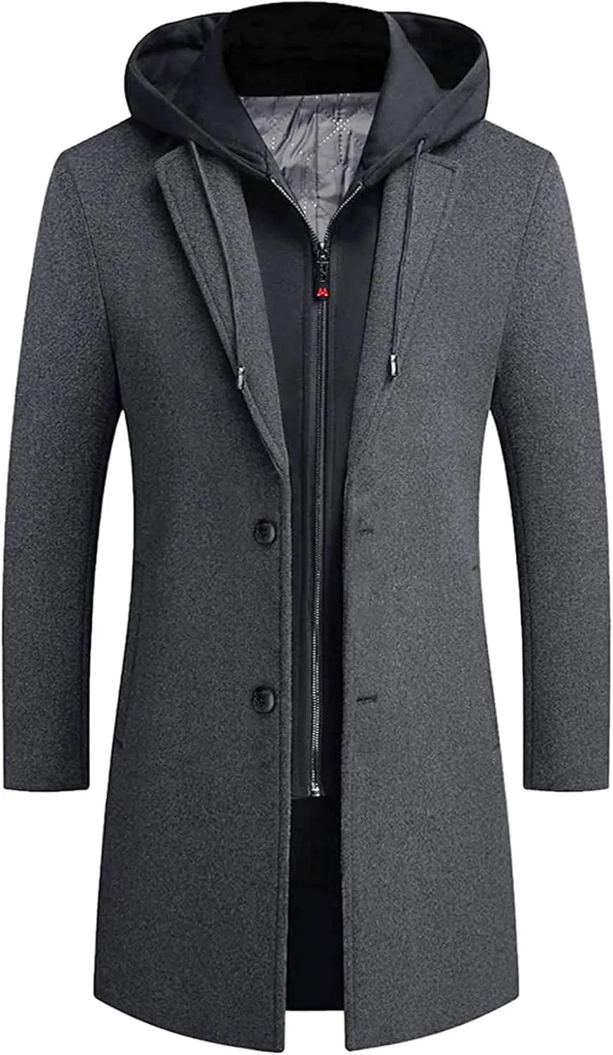 APTRO Men's Wool Trench Coat Winter Hoodie Coat Premium Business Wool Jacket