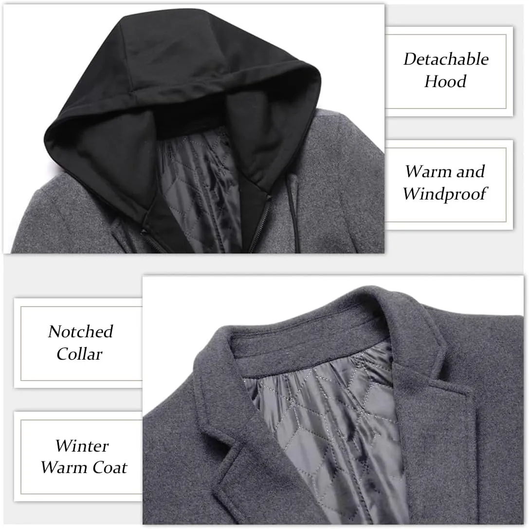 APTRO Men's Wool Trench Coat Winter Hoodie Coat Premium Business Wool Jacket