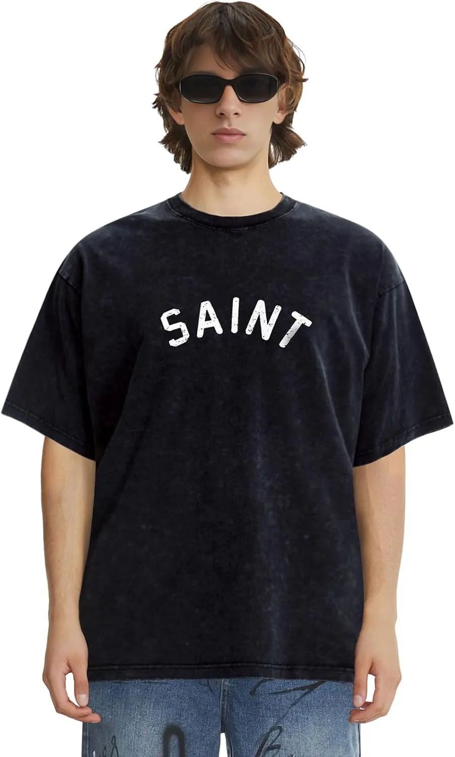 Arnodefrance Men Vintage Letter Graphic Tshirt Oversize Cotton T-Shirt Crewneck Tee Shirt