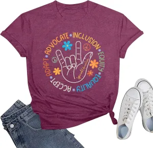Autism Awareness Shirt Women Special Education Teacher T-Shirt Inspirational Graphic Tee Casual Top