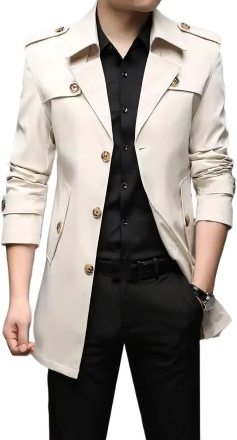 Autumn Men Long Trench British Style Trench Coats Mens Outerwear Punk Jackets
