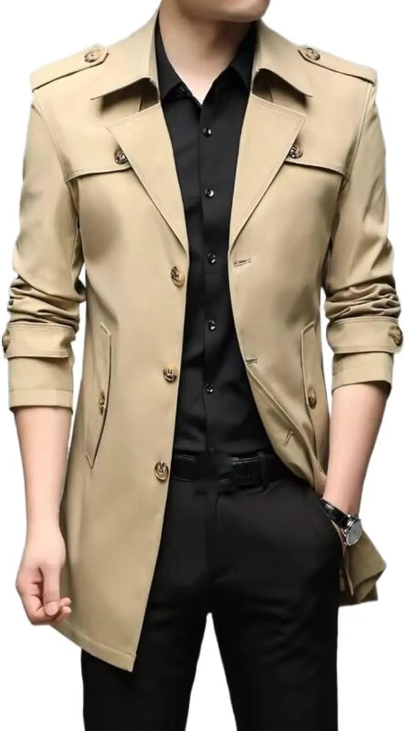 Autumn Men Long Trench British Style Trench Coats Mens Outerwear Punk Jackets
