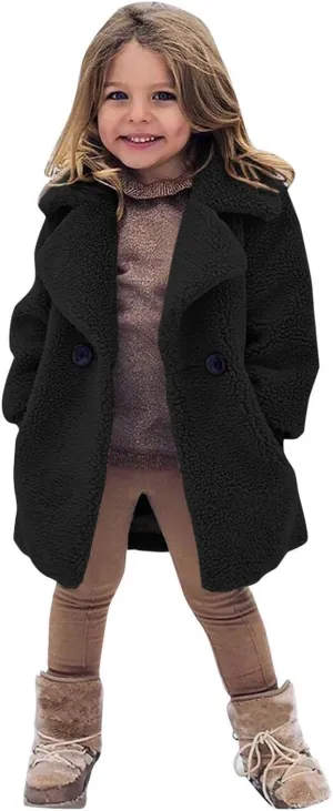 Baby Girls Faux Fur Jacket Long Teddy Coat Toddler Trench Coat Fuzzy Fleece Jacket Long Winter Coat Thicken Outerwear