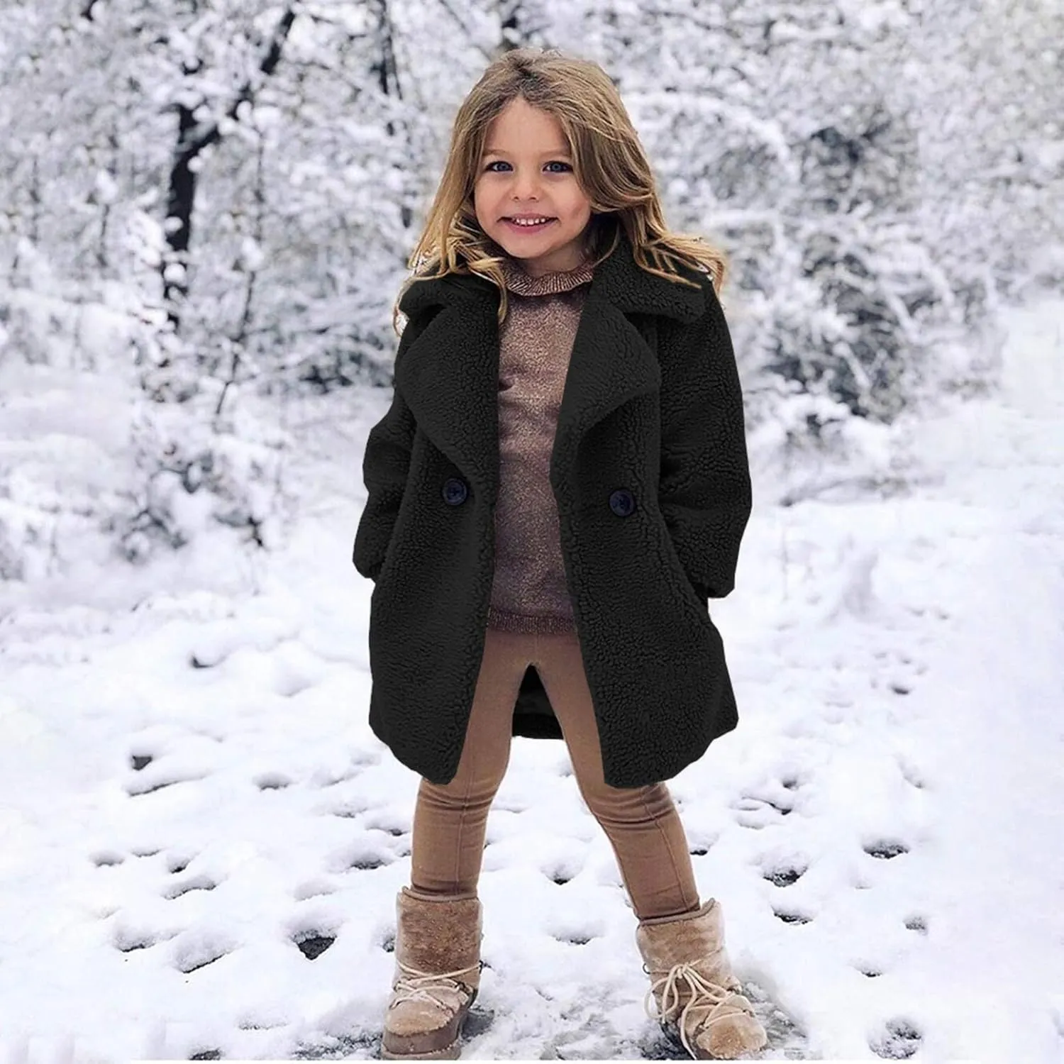 Baby Girls Faux Fur Jacket Long Teddy Coat Toddler Trench Coat Fuzzy Fleece Jacket Long Winter Coat Thicken Outerwear