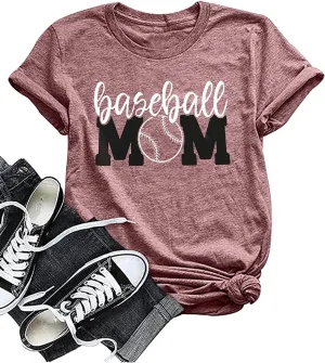 Baseball Mom Shirt Womens Mom Shirt Short Sleeve O-Neck Letter Print Casual Tops Tees