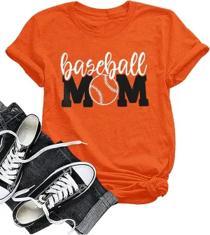 Baseball Mom Shirt Womens Mom Shirt Short Sleeve O-Neck Letter Print Casual Tops Tees