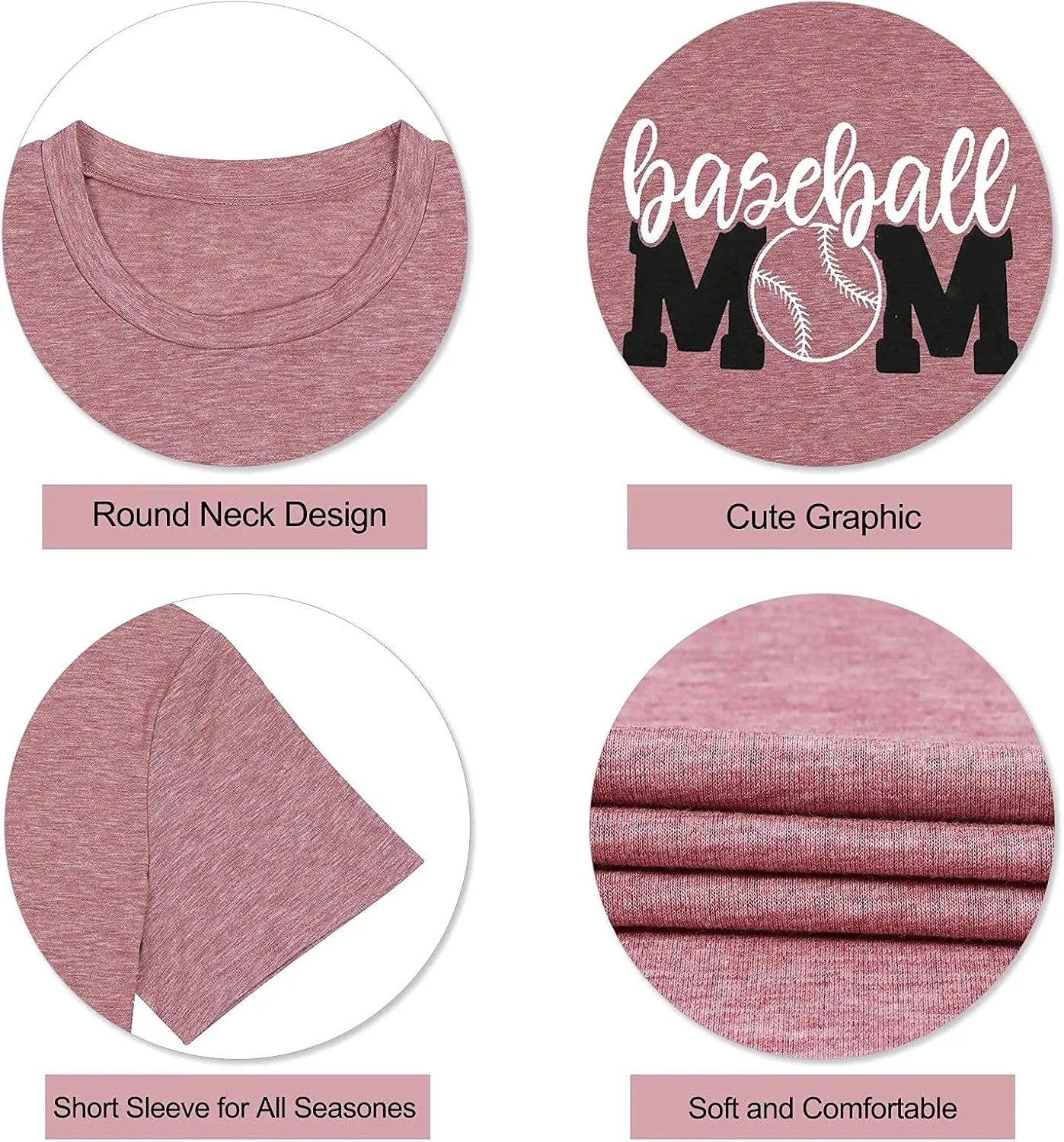 Baseball Mom Shirt Womens Mom Shirt Short Sleeve O-Neck Letter Print Casual Tops Tees