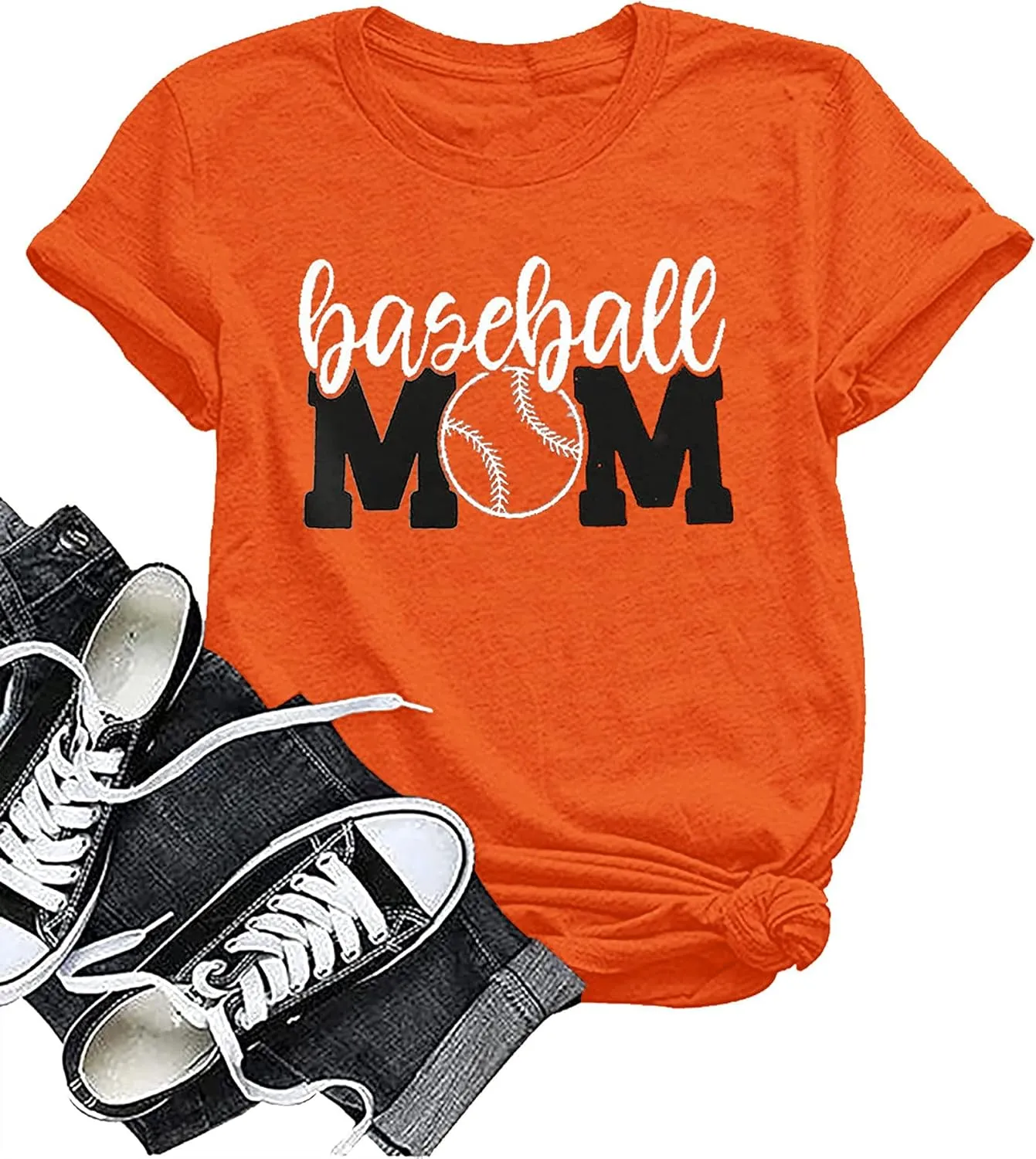 Baseball Mom Shirt Womens Mom Shirt Short Sleeve O-Neck Letter Print Casual Tops Tees