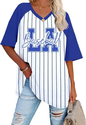 Baseball Shirts for Women Oversized Game Day Baseball Fan Shirt Baseball Mama Casual Short Sleeve Shirt