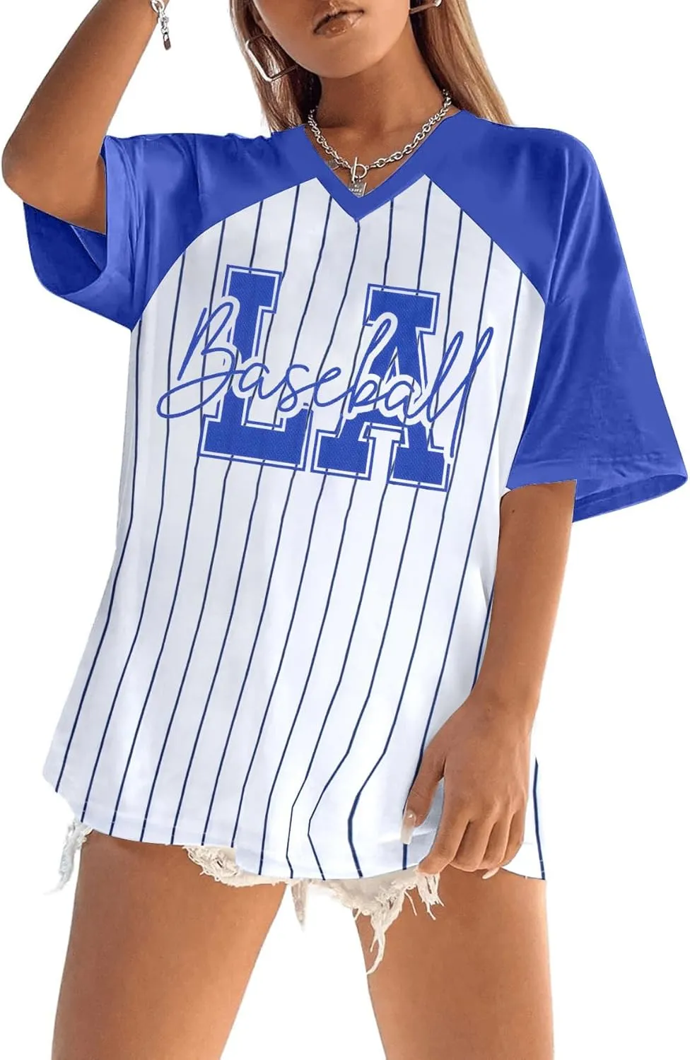Baseball Shirts for Women Oversized Game Day Baseball Fan Shirt Baseball Mama Casual Short Sleeve Shirt