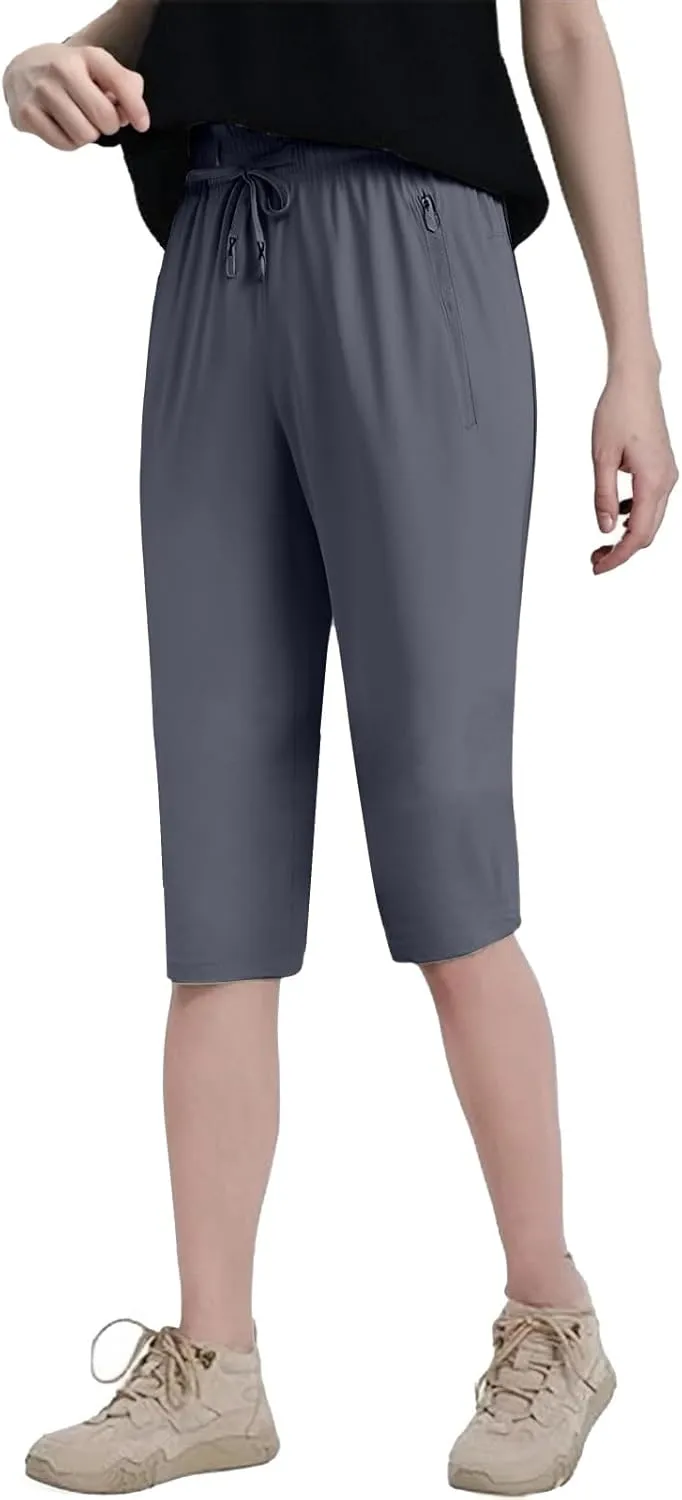Beeswan Pants for Women Stretchy Active Capri Pants Drawstring Lightweight Quick Drying Hiking Pant with Zip Pockets