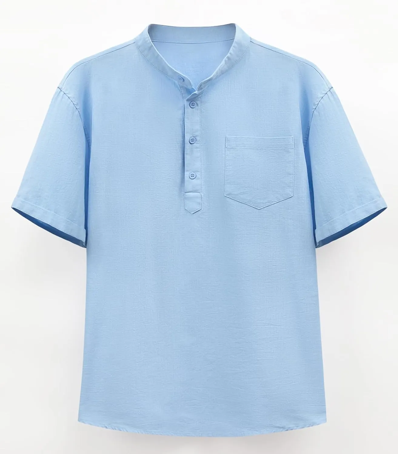 Beotyshow Men 100% Cotton Linen Henley Shirt Casual Short Sleeve Summer T Shirt Pocket Button Tee Top Beach Hippie Shirt