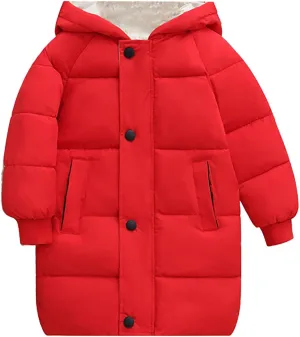 Big Girls Quilted Jacket Children's Down Padded Jacket Long Cotton Padded Jacket Baby Winter Coat for (Red, 6-7 Years)