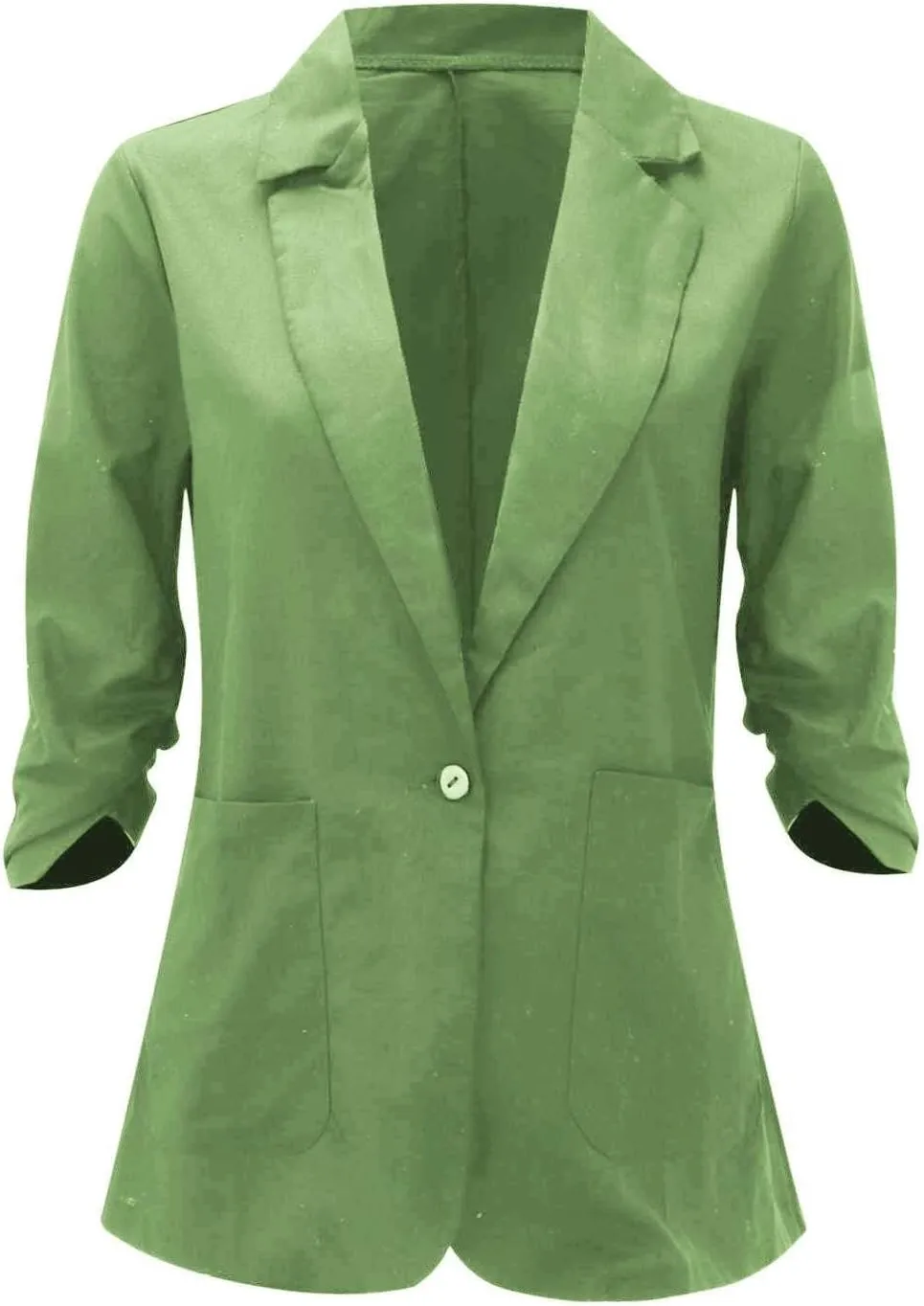 Binmer 2024 Fall Linen Blazer for Women 3/4 Stretchy Ruched Sleeve Suit Jacket Dressy Casual Lightweight Business Work Outfit