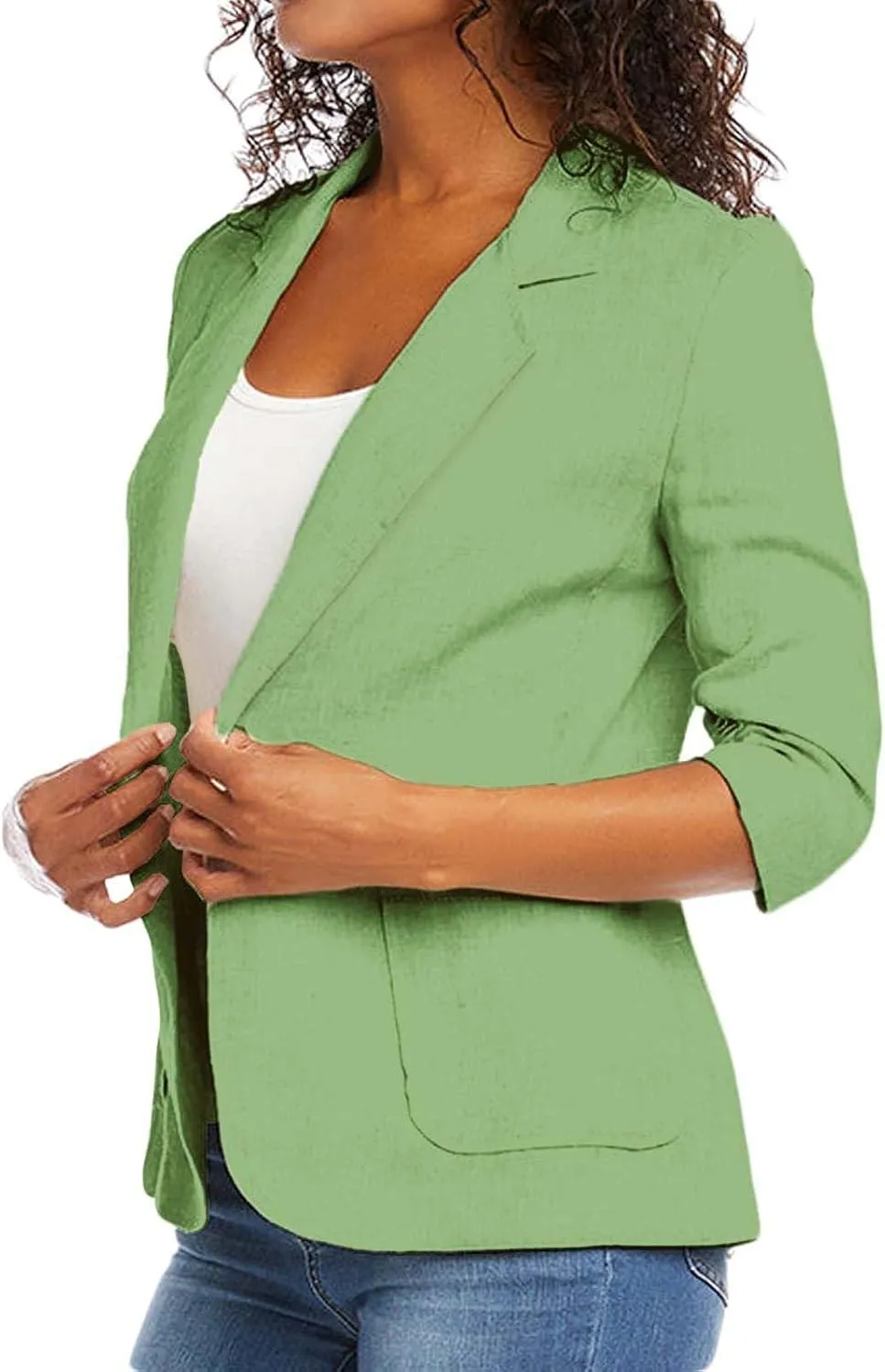 Binmer 2024 Fall Linen Blazer for Women 3/4 Stretchy Ruched Sleeve Suit Jacket Dressy Casual Lightweight Business Work Outfit