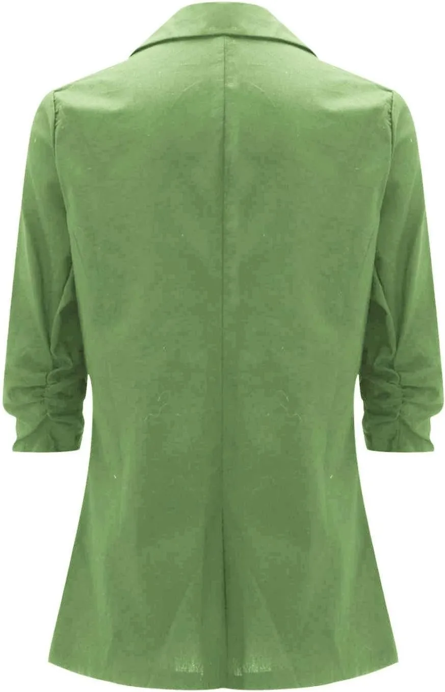 Binmer 2024 Fall Linen Blazer for Women 3/4 Stretchy Ruched Sleeve Suit Jacket Dressy Casual Lightweight Business Work Outfit