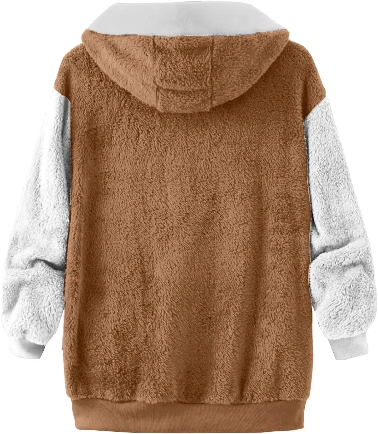 Binmer Womens Warm Fuzzy Zip Up Hoodie Plus Size Sherpa Jacket with Pocket Colorblock Long Sleeve Faux Fur Fleece Winter Coat