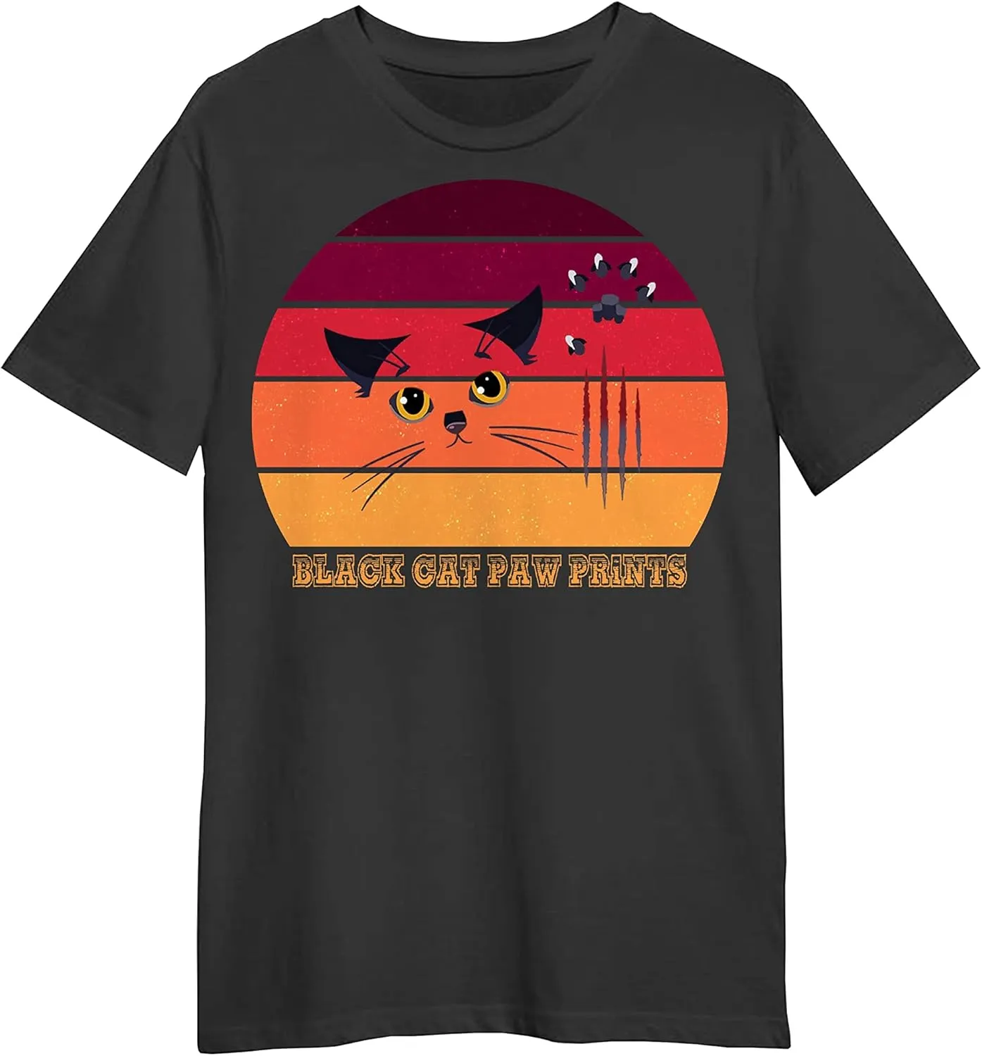 Black Cat Paw Prints Retro Sunset T-Shirt, Gift Black Cat Paw Prints Retro Sunset T-Shirt, Funny Black Cat Paw Prints Retro Sunset T-Shirt, Gift Black Cat Paw Prints Retro Sunset T-Shirt