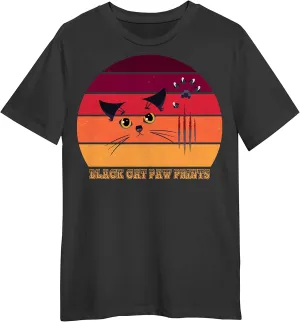 Black Cat Paw Prints Retro Sunset T-Shirt, Gift Black Cat Paw Prints Retro Sunset T-Shirt, Funny Black Cat Paw Prints Retro Sunset T-Shirt, Gift Black Cat Paw Prints Retro Sunset T-Shirt