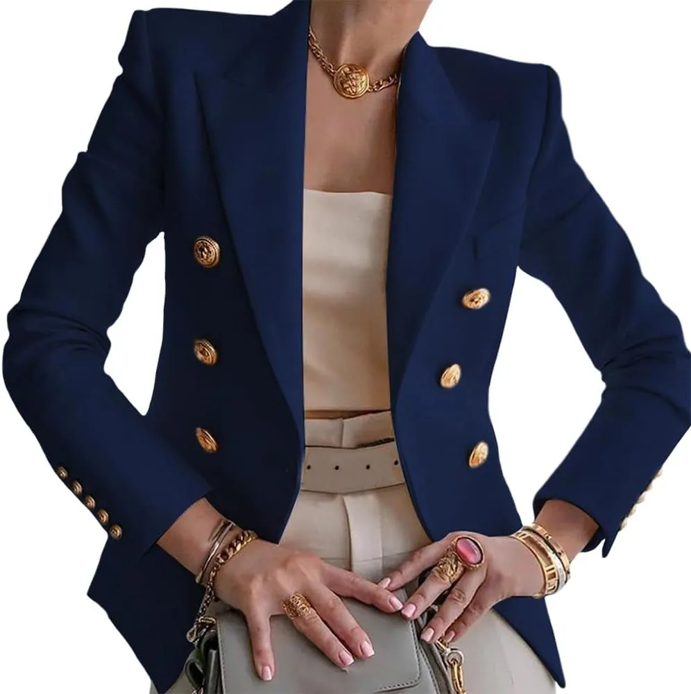 Blazers for Women Business Casual Gold Button Work Office Jackets Blazer Open Front Long Sleeve Lapel Jacket Outfits